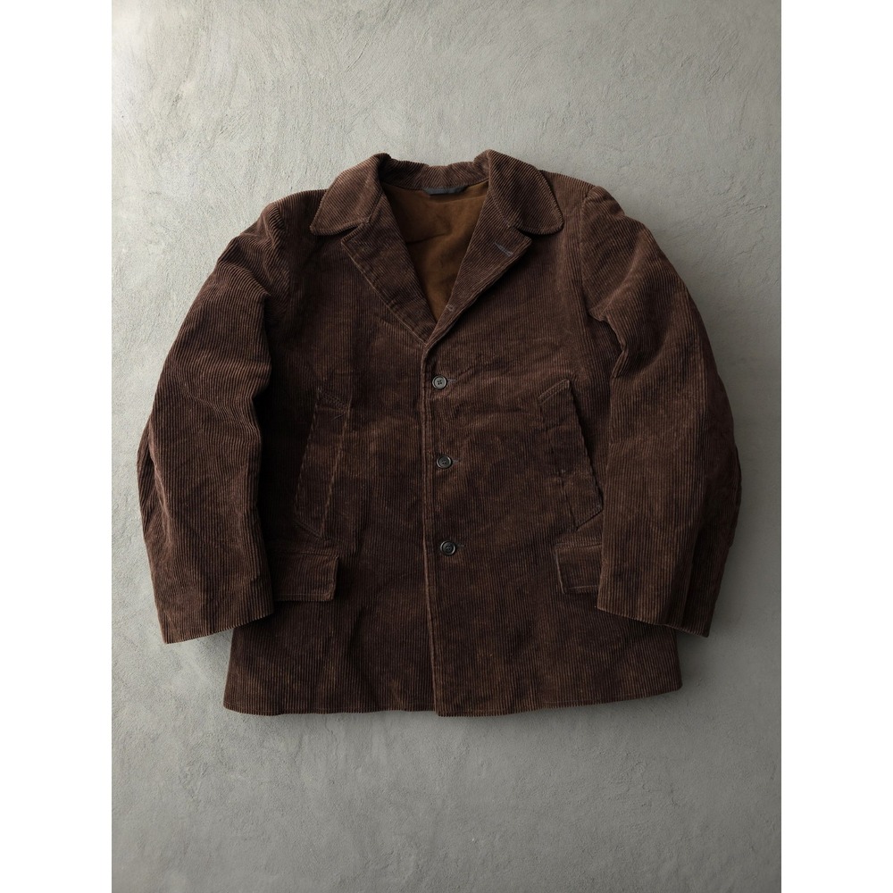 Vintage FHB German Brown Corduroy Work Jacket Button-Up 48 EU Moleskin Lined